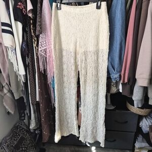 Abercrombie & Fitch Cream High Rise Knit Lace Pants